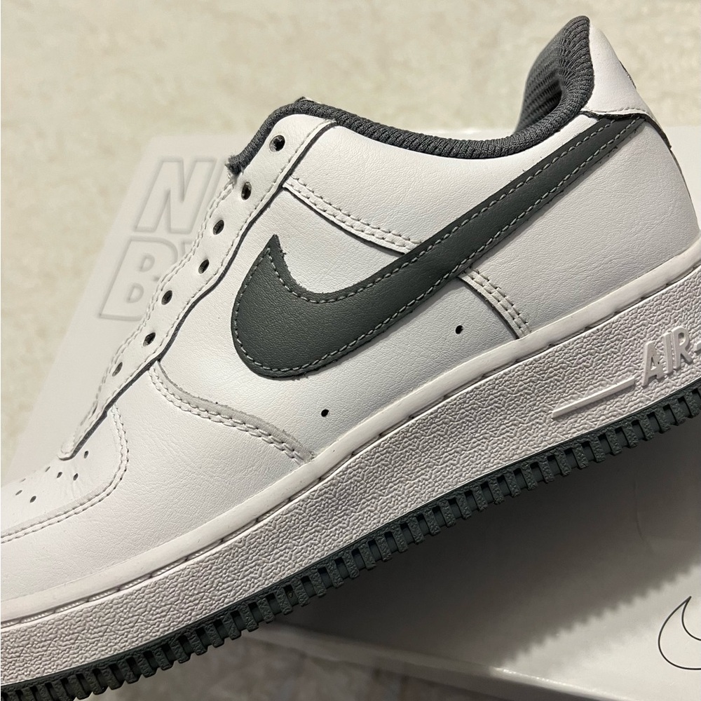 Women’s White and Dark Gray Air Force 1 Sneakers